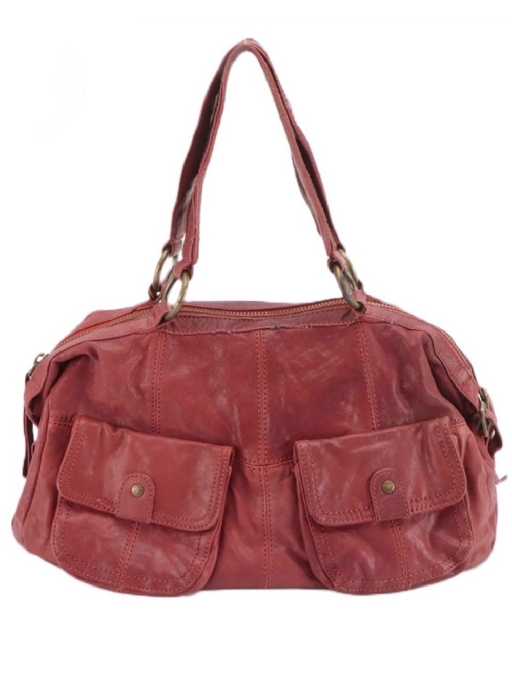 MARC NEW YORK ANDREW MARC RED DISTRESSED LEATHER SHOULDER BAG
